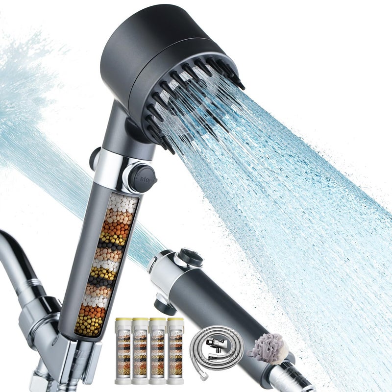 CWPW Filtered Shower Head with Handheld High Pressure 4 Spray Showerhead with Filters for Hard Water-Remove Chlorine ON/OFF Switch for Pets,With 79" Stainless Steel Hose,Bracket,4 Filters,Bath Loofah - Image 1