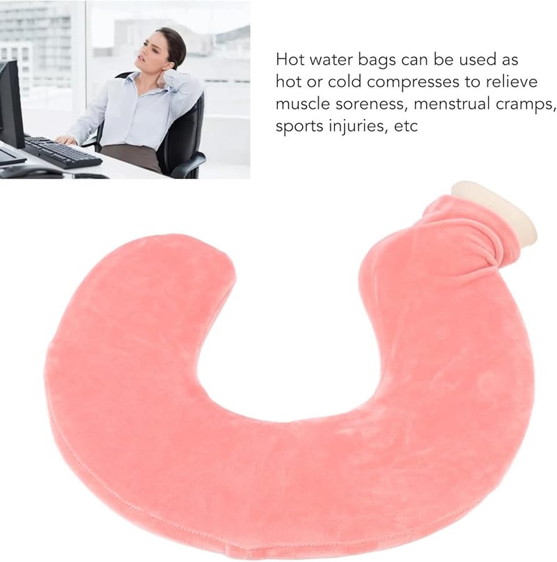 على شكل حرف U زجاجة ماء ساخن لتخفيف آلام الرقبة مع غطاء قماش قابل للفصل لون أحمر فاتح - Image 3
