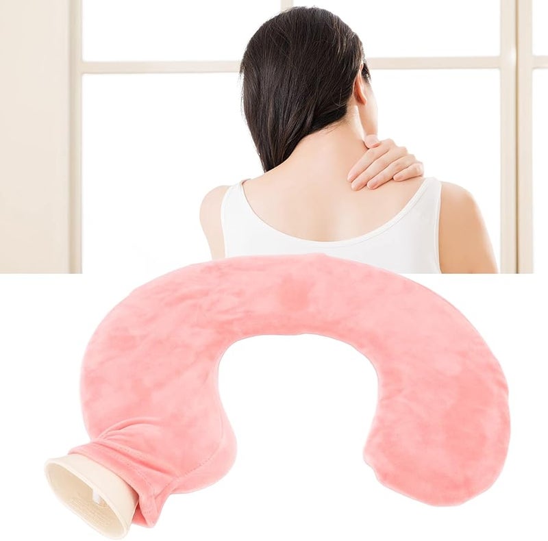 على شكل حرف U زجاجة ماء ساخن لتخفيف آلام الرقبة مع غطاء قماش قابل للفصل لون أحمر فاتح - Image 4