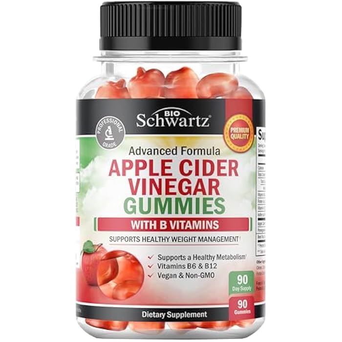 BioSchwartz Apple Cider Vinegar Gummies for Weight Loss - ACV Gummies with The Mother for Women & Men - Energy Boost Bloat Digestive & Immune Support - Vitamin B12 B6 B 9 Folic Acid - Vegan Detox Cleanse -90Ct - Image 1