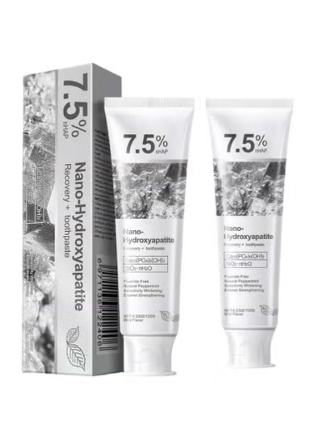معجون أسنان يحتوي على 75% هيدروكسي أباتيت لحماية متقدمة لمينا الأسنان، تركيبة لطيفة وفعالة، معجون أسنان خالٍ من الفلورايد للأسنان الحساسة، 4.23 أونصة*2 علبة - Image 1