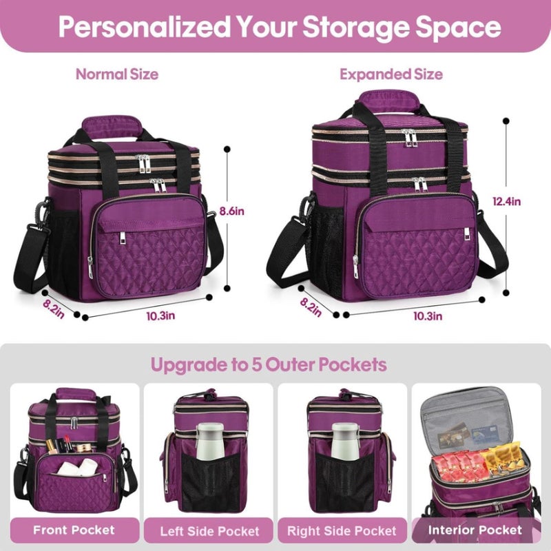 GLENKEY Expandable Insulated Lunch Box, Double Deck Lightweight Large Lunch Bag Tote Leakproof Cooler Bags for Women Adults Work Outdoor Picnic Daytrip, Purple,16L - Image 3