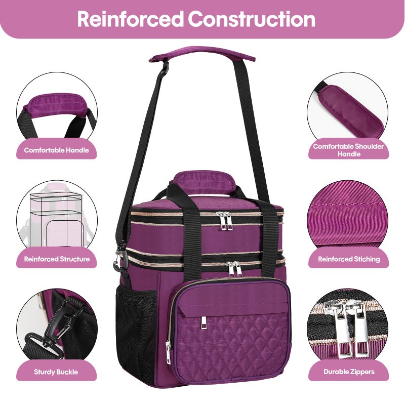 GLENKEY Expandable Insulated Lunch Box, Double Deck Lightweight Large Lunch Bag Tote Leakproof Cooler Bags for Women Adults Work Outdoor Picnic Daytrip, Purple,16L - Image 4