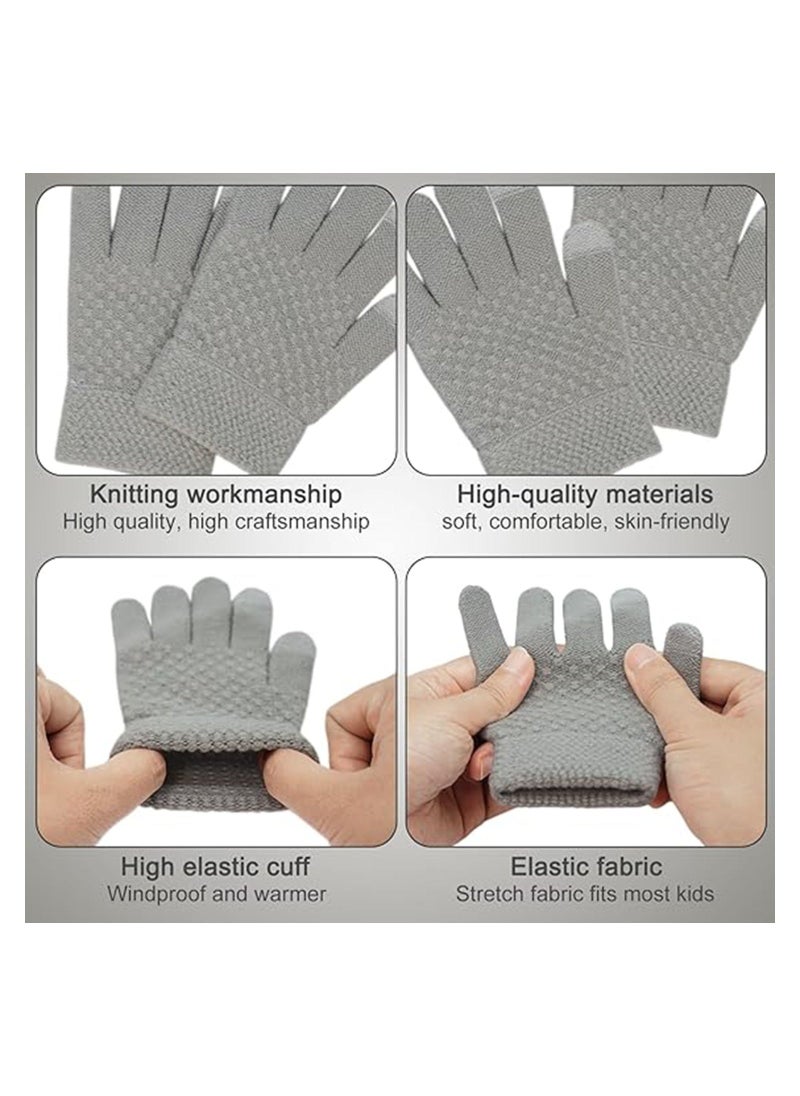Generic Kids Winter Beanie Hat Scarf and Touchscreen Gloves Set, Fleece Lining Beanie Hat Knit Gloves Neck Warmer for Children 2-8, Grey  - Image 5