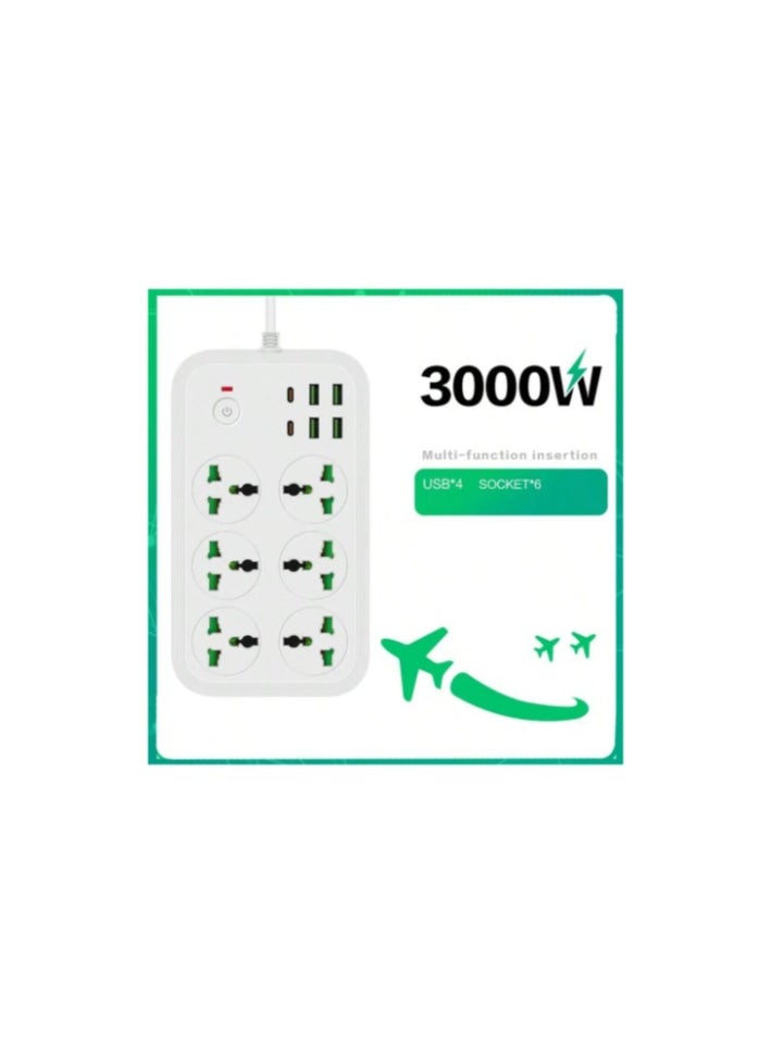 COMFET COMFET 12 in 1 Universal Power Strip (socket) with USB C 2 Slots, Extension Cord(2meter) with 6 Wide Universal Sockets and 4 USB, 110-240v, Max 3000w, Independent Switch, International Plug. (WHITE)  - Image 2