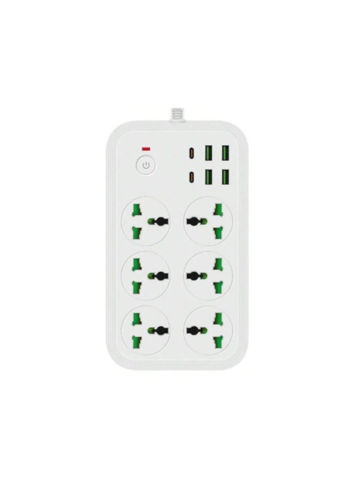 COMFET COMFET 12 in 1 Universal Power Strip (socket) with USB C 2 Slots, Extension Cord(2meter) with 6 Wide Universal Sockets and 4 USB, 110-240v, Max 3000w, Independent Switch, International Plug. (WHITE)  - Image 1