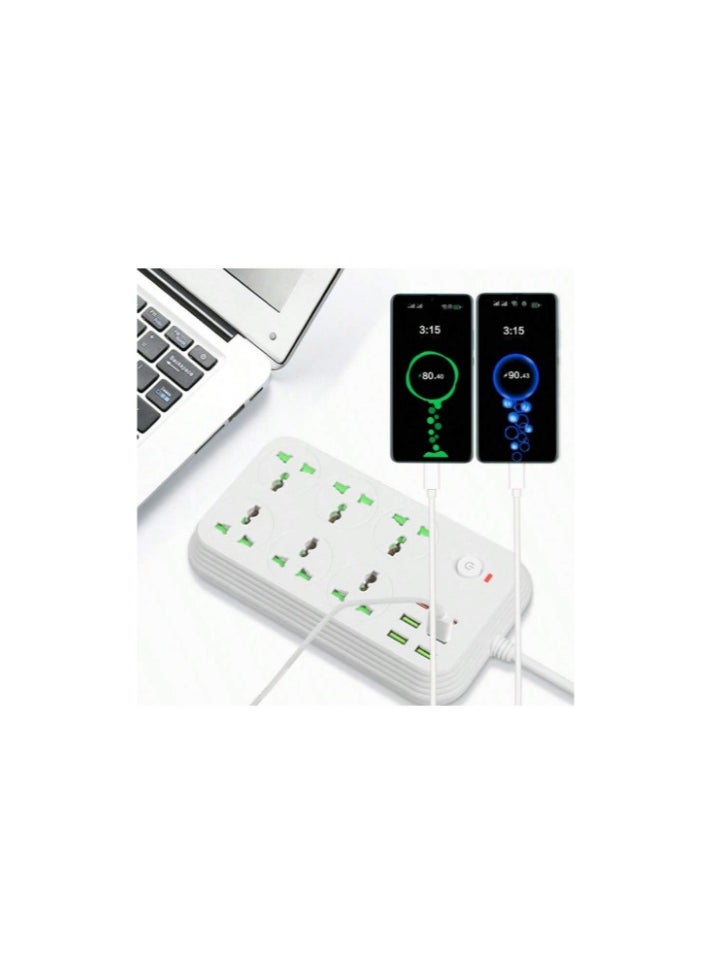 COMFET COMFET 12 in 1 Universal Power Strip (socket) with USB C 2 Slots, Extension Cord(2meter) with 6 Wide Universal Sockets and 4 USB, 110-240v, Max 3000w, Independent Switch, International Plug. (WHITE)  - Image 3