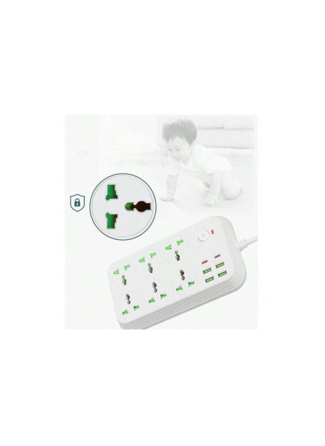 COMFET COMFET 12 in 1 Universal Power Strip (socket) with USB C 2 Slots, Extension Cord(2meter) with 6 Wide Universal Sockets and 4 USB, 110-240v, Max 3000w, Independent Switch, International Plug. (WHITE)  - Image 4