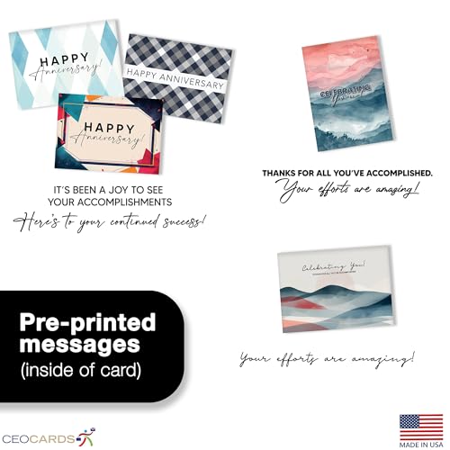 CEO Cards Work Anniversary Cards with Envelopes for Employees (25 Variety Assortment Pack – 5 Designs) Bulk Appreciation Greeting Card Set for Business - 5x7 Inch – Office, Work, Coworkers & Team (VP2413) - Image 3