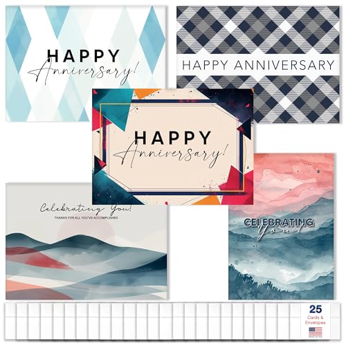 CEO Cards Work Anniversary Cards with Envelopes for Employees (25 Variety Assortment Pack – 5 Designs) Bulk Appreciation Greeting Card Set for Business - 5x7 Inch – Office, Work, Coworkers & Team (VP2413) - Image 1