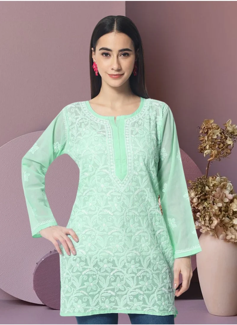 Alaya Hand Embroidered Chikankari Cotton Straight Tunic-AL3591