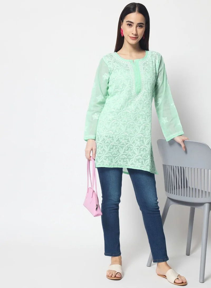 Alaya Hand Embroidered Chikankari Cotton Straight Tunic-AL3591