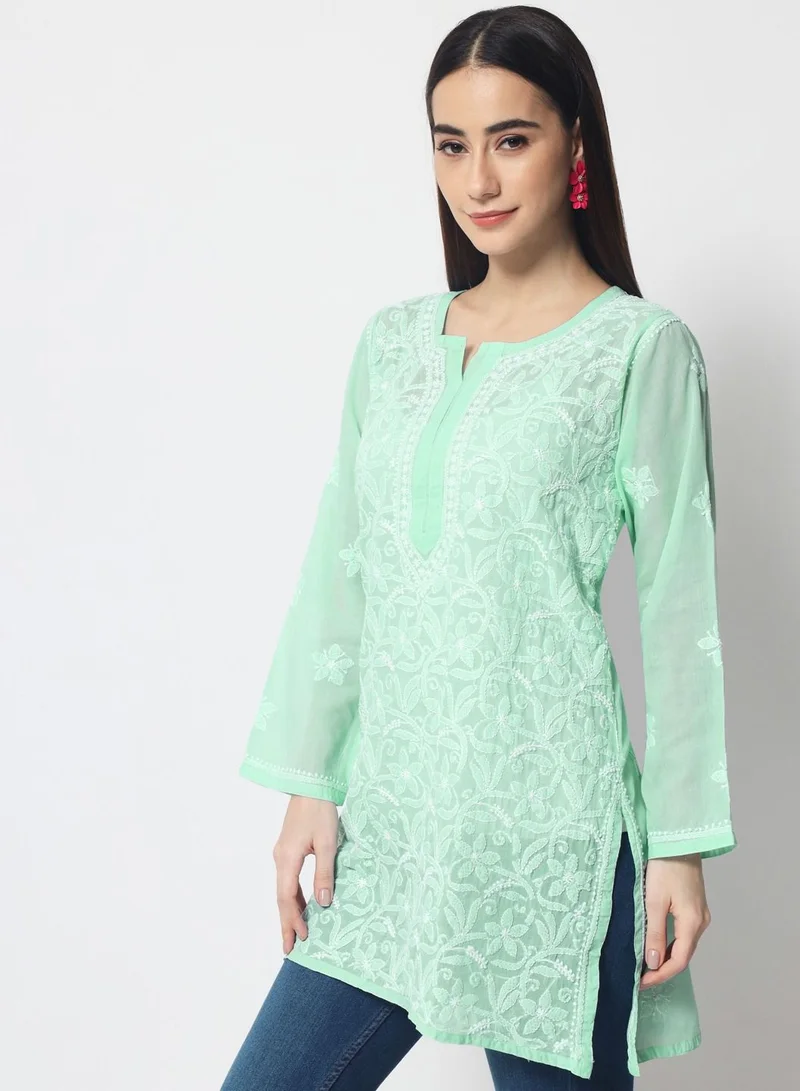 Alaya Hand Embroidered Chikankari Cotton Straight Tunic-AL3591