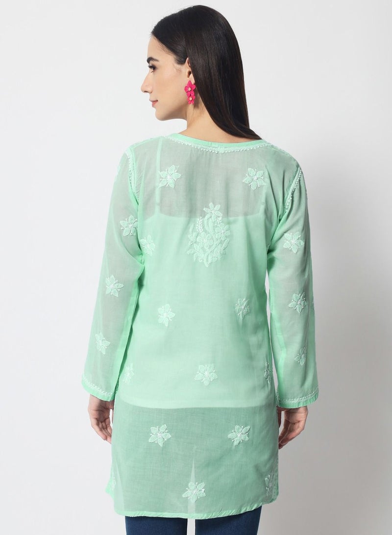 Alaya Hand Embroidered Chikankari Cotton Straight Tunic-AL3591 - Image 2