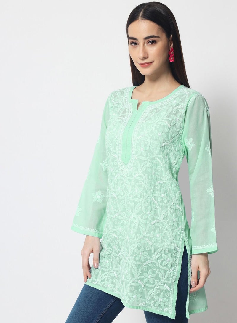 Alaya Hand Embroidered Chikankari Cotton Straight Tunic-AL3591 - Image 4