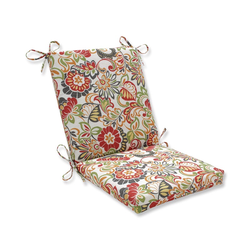 Pillow Perfect Pillow Perfect Bright Floral IndoorOutdoor Solid Back 1 Piece Chair Cushion with Ties Squared Corner Deep Seat Weather and Fade Resistant 365 x 18 GreenRed Zoe 