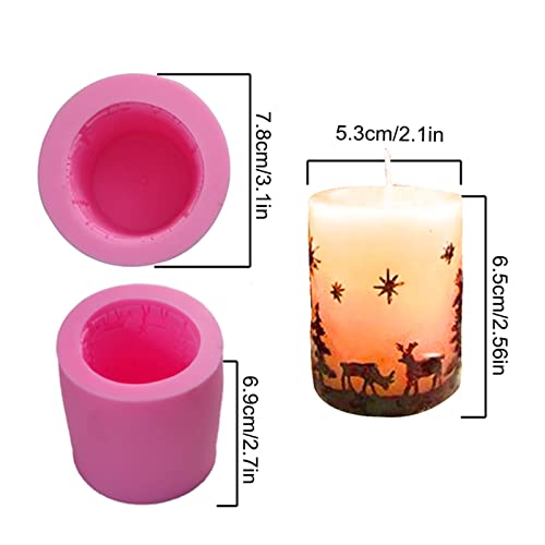 NINEXY 3D Cylinder Christmas Candle Molds,Silicone Soap Mold Embossed Christmas Tree & Elk Reindeer Pattern for Home Party Decoration (Random Mold Color) - Image 2