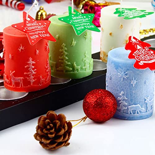 NINEXY 3D Cylinder Christmas Candle Molds,Silicone Soap Mold Embossed Christmas Tree & Elk Reindeer Pattern for Home Party Decoration (Random Mold Color) - Image 4