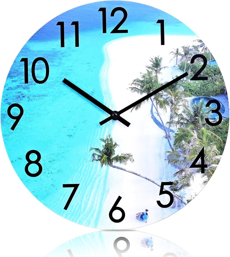 Crosstime 16 Inch Large Outdoor Clock Waterproof - Beach Coastal Style Nautical Ocean Decorative Glass Wall Clocks for Patio Pool Living Room Home Decor, Blue - Image 1
