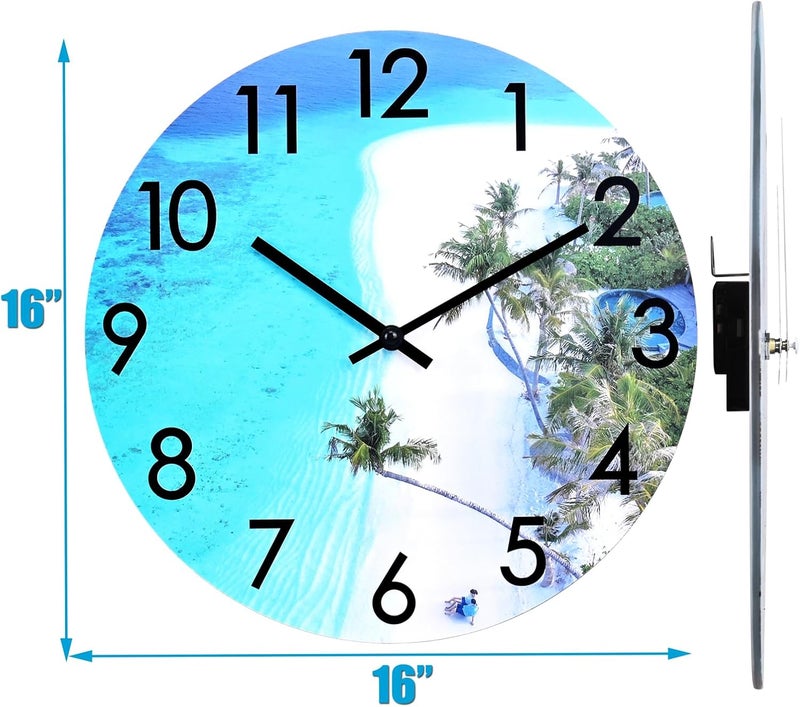 Crosstime 16 Inch Large Outdoor Clock Waterproof - Beach Coastal Style Nautical Ocean Decorative Glass Wall Clocks for Patio Pool Living Room Home Decor, Blue - Image 2