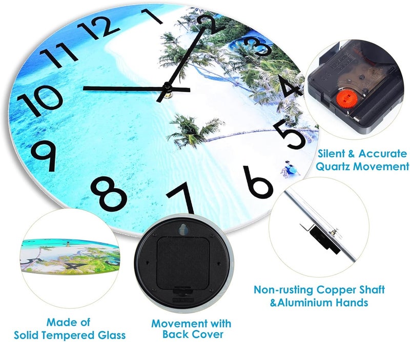 Crosstime 16 Inch Large Outdoor Clock Waterproof - Beach Coastal Style Nautical Ocean Decorative Glass Wall Clocks for Patio Pool Living Room Home Decor, Blue - Image 3