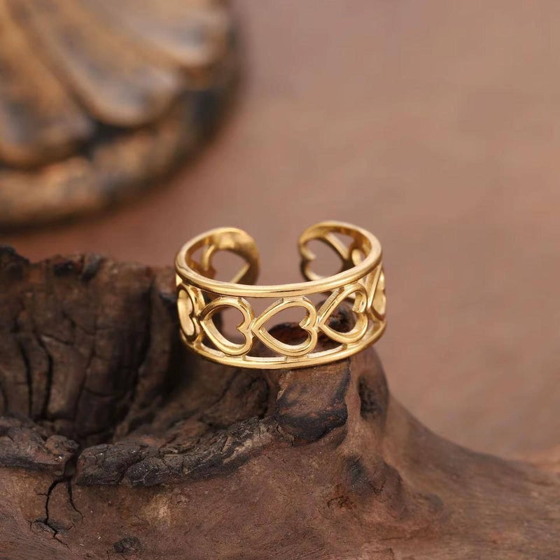 خاتم أستانليس ستيل ذهبي فري سايز - Image 1