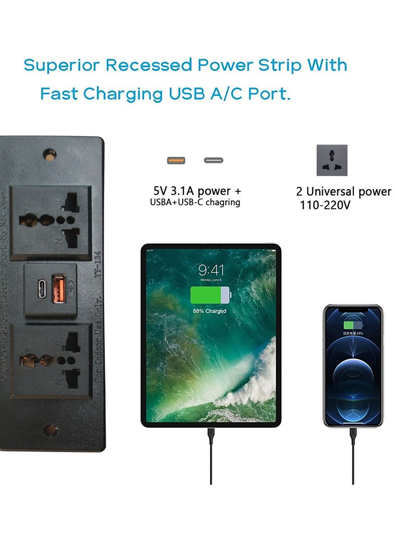 Mahmayi - Mahmayi Black BS01 Desktop Socket with USB A/C Port for Office, Home, and Meeting Room 17 cm - Image 1