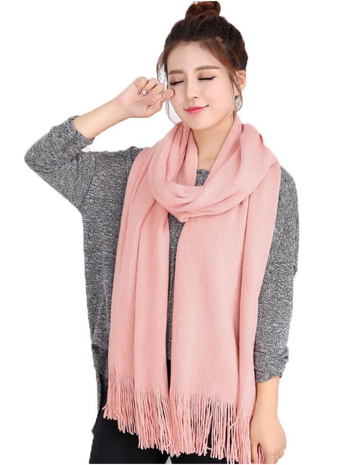 Wander Agio - Women'S Warm Long Scarves Winter Scarfs Pure Color Scarf Tassel Pink - Image 1