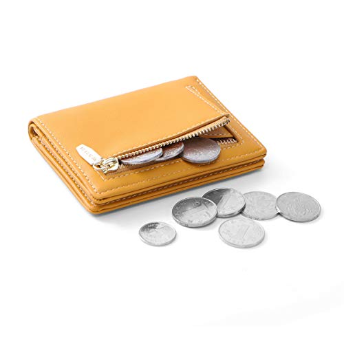 AnnabelZ Women Wallets Small Bifold Leather Pocket Wallet Ladies Mini Short Purse (Yellow) - Image 3