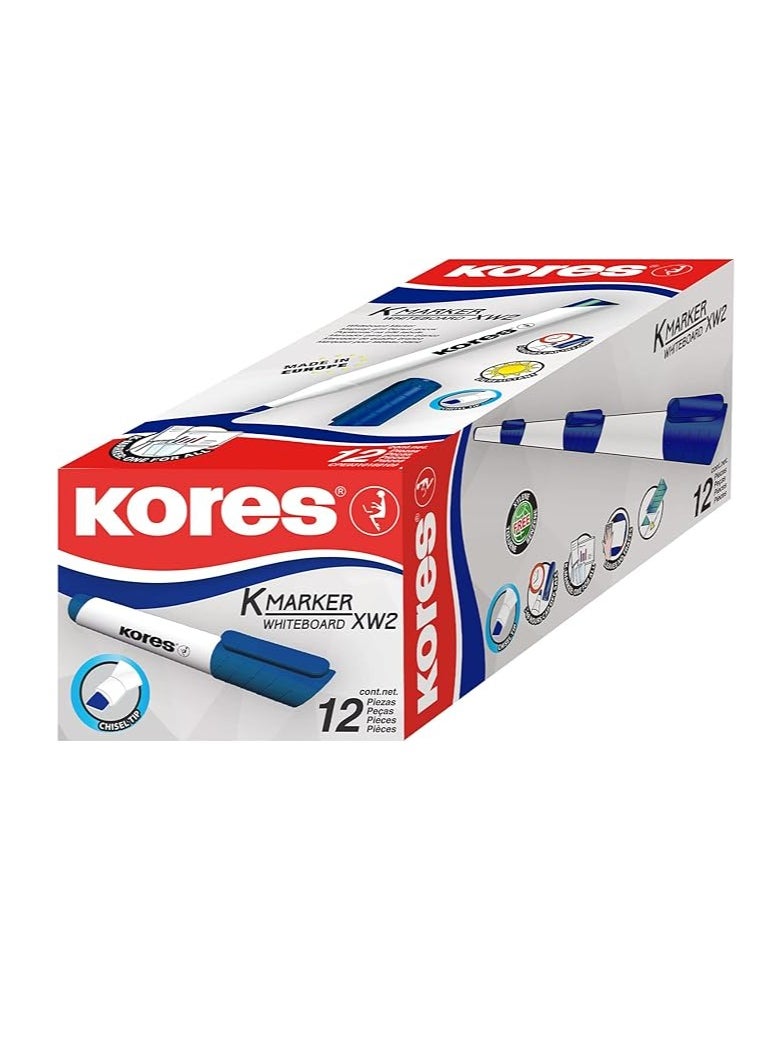 Kores Whiteboard Marker Blue Chiesel XW2, Pack of 12  (20850)  - Image 1
