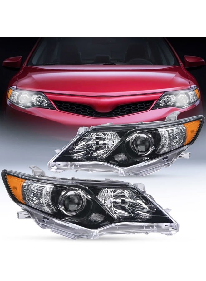 Nilight Headlight Assembly for 2012 2013 2014 Toyota Camry L/LE/XLE/Hybrid LE XLE Headlamps Replacement Black Housing Amber Reflector Driver and Passenger Side, 2 Years Warranty - Image 1