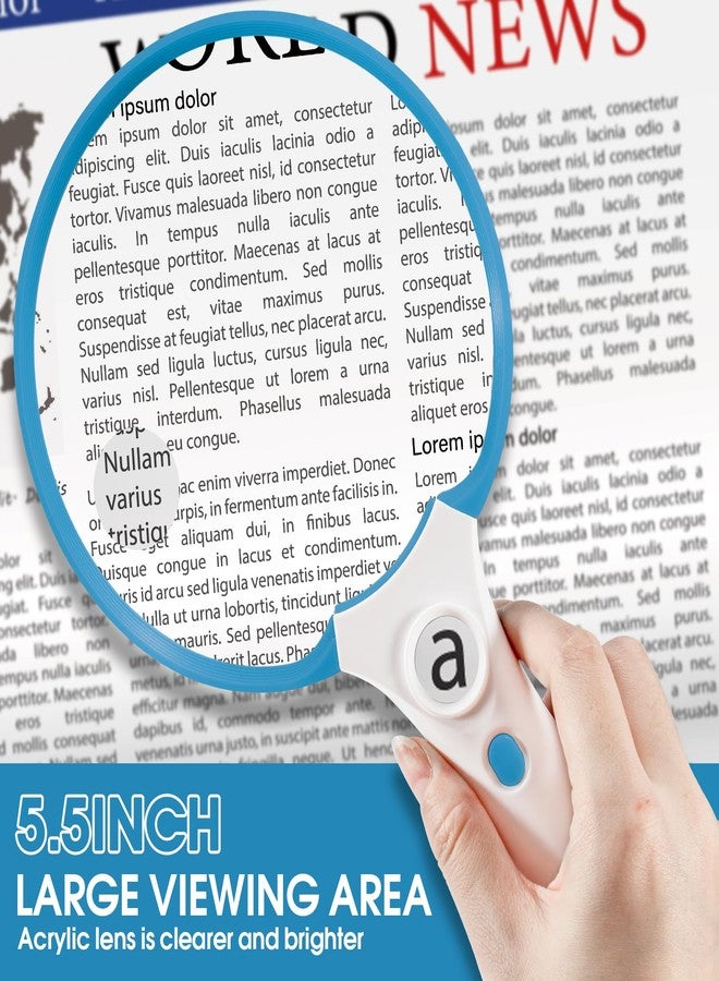 Ebbnivs Large Magnifying Glass with Light, Magnifier Handheld Illuminated Lighted Magnifier with 3 LED Lights 1UV Light Storage Bag Clean Cloth for Seniors Reading Inspection (Blue) - Image 2