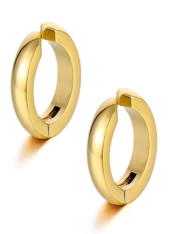 SIISPRI Stainless Steel Mens Womens Clip On Earrings Hoop Huggie Non-Piercing (Gold) - Image 1