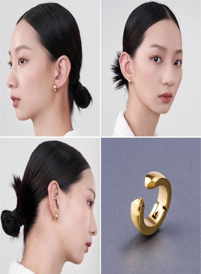 SIISPRI Stainless Steel Mens Womens Clip On Earrings Hoop Huggie Non-Piercing (Gold) - Image 2