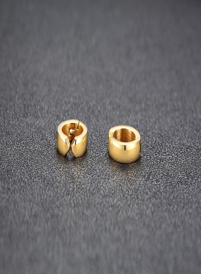 SIISPRI Stainless Steel Mens Womens Clip On Earrings Hoop Huggie Non-Piercing (Gold) - Image 5