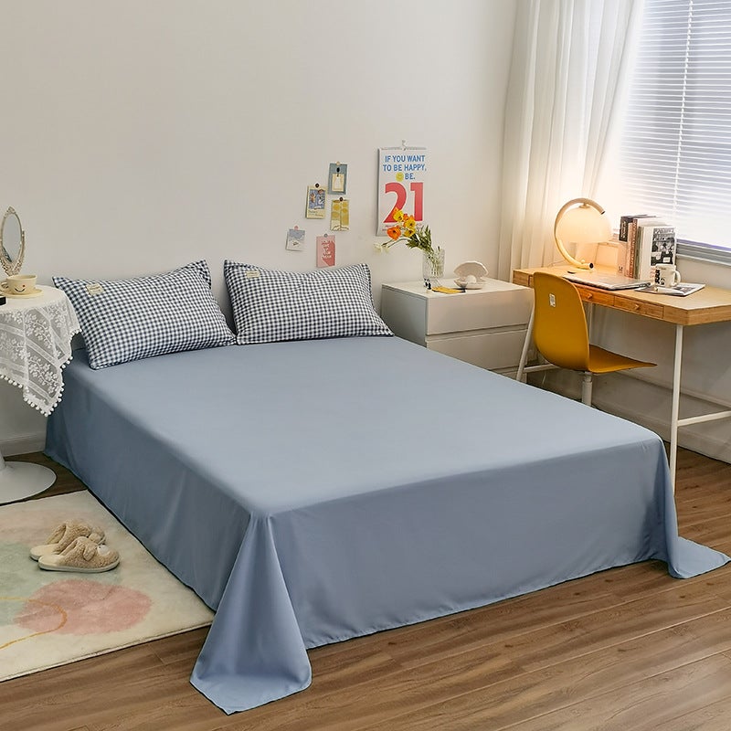 Japanese Style Simple Plaid Four-Piece Set Sanding Wash Cotton Bed Sheet Quilt Cover Three-Piece Set Bed Hat Bedding - Image 4