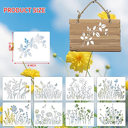eageus 16 Pieces Wildflower Stencils for Painting, Reusable Small Spring Wild Flower Stencils Wall Stencils, DIY Small Drawing Template Stencil for Painting on Wood Wall Canvas Home Decor(5x6Inch) - Image 2