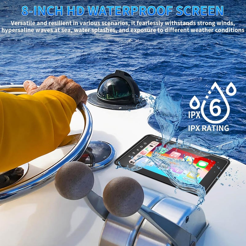 Geloo 2025 Upgraded Marine Stereo with Wireless CarPlay and Android Auto, 8'' Waterproof Touchscreen - Image 4