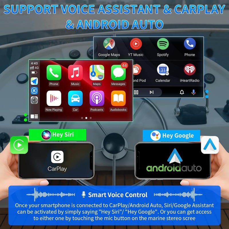 Geloo 2025 Upgraded Marine Stereo with Wireless CarPlay and Android Auto, 8'' Waterproof Touchscreen - Image 2
