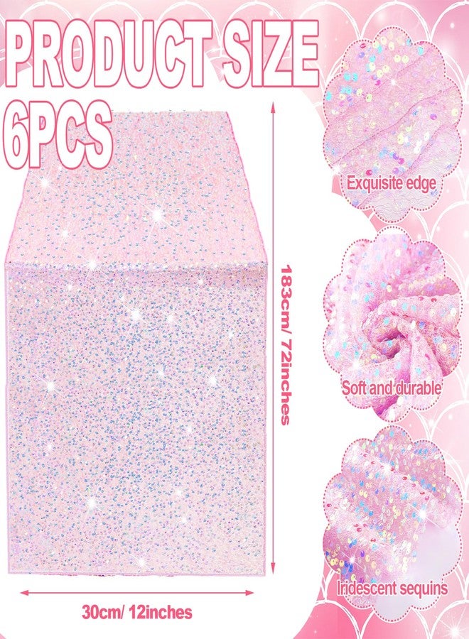 Remagr 6 Pcs Iridescent Sequin Table Runner 12 x 72 Inch Mermaid Table Runner Glitter Sequin Table Runner for Wedding Birthday Party Baby Shower Ceremony Supplies Decor(Pink) - Image 2