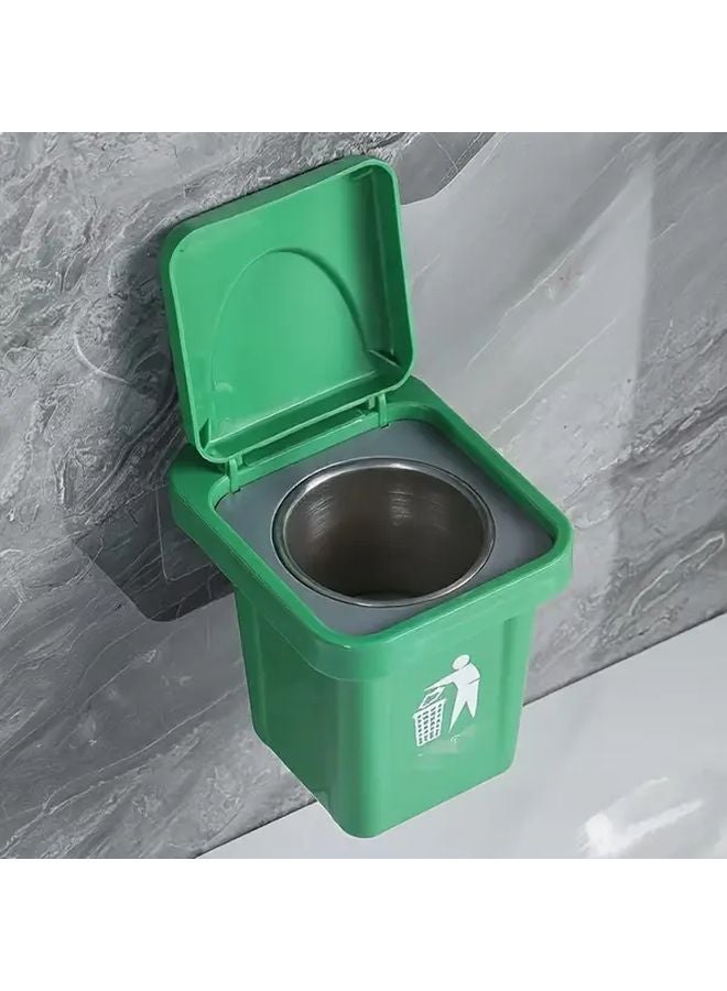 Green Wall Mounted Trash Bin With Lid Space Saving Anti Fly Ash Design For Kitchen Bathroom Office - Image 5