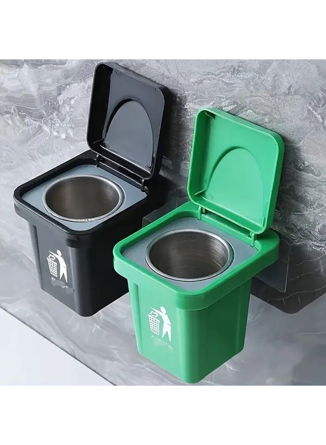 Green Wall Mounted Trash Bin With Lid Space Saving Anti Fly Ash Design For Kitchen Bathroom Office - Image 1