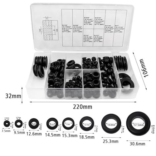 Wolfride 180Pcs Rubber Grommet Assortment Kit O Ring Washer Set Rubber Wire Grommets| 1/4", 5/16", 3/8", 7/16", 1/2", 5/8", 7/8", 1" - Image 2