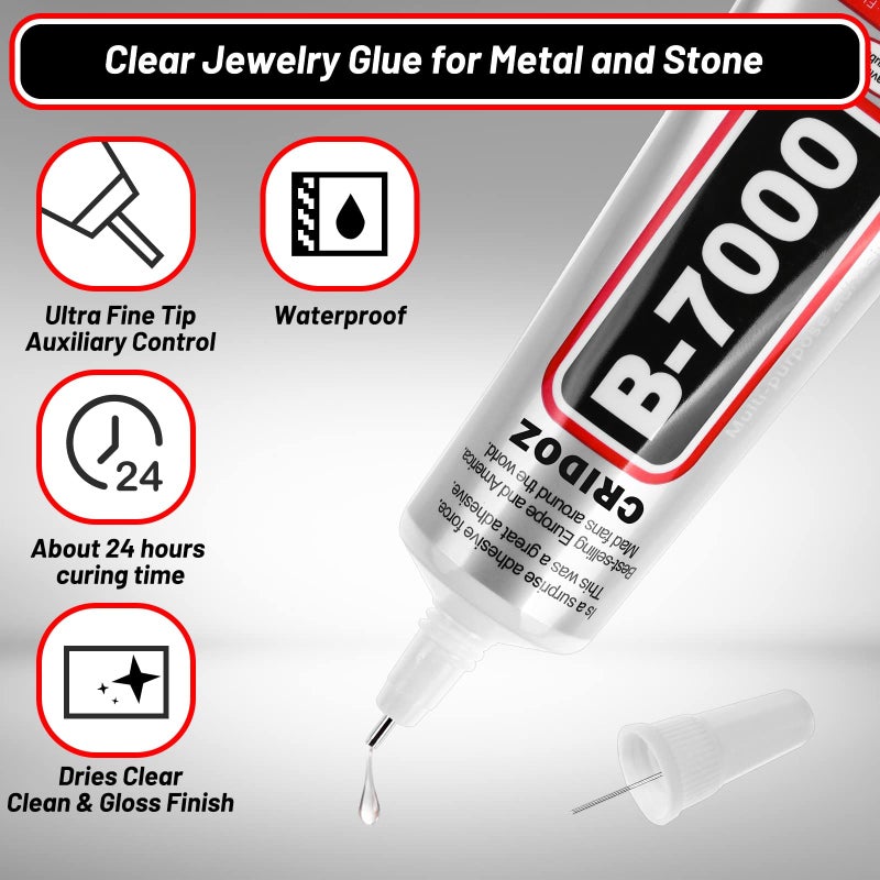 cridoz B7000 Rhinestone Glue for Jewelry Making, Clear Craft Glue with Precision Tips Dotting Pens for Metal, Stone, Nail Art, Beading, Wood, Glass - 0.5 fl oz, 3 Packs - Image 3