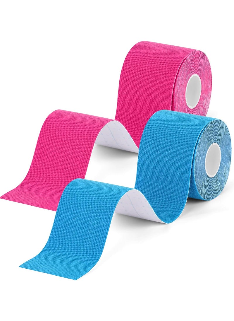 DELGREEN Kinesiotapes, 2 Rolls Kinesiology Tape, 5 m x 5 cm, Professional Physio Tape, Waterproof Sports Tapes, 5 m, Skin-Friendly Therapy Tape, Elastic Kinesio Tapes for Sports Everyday (Pink + Blue)  - Image 1