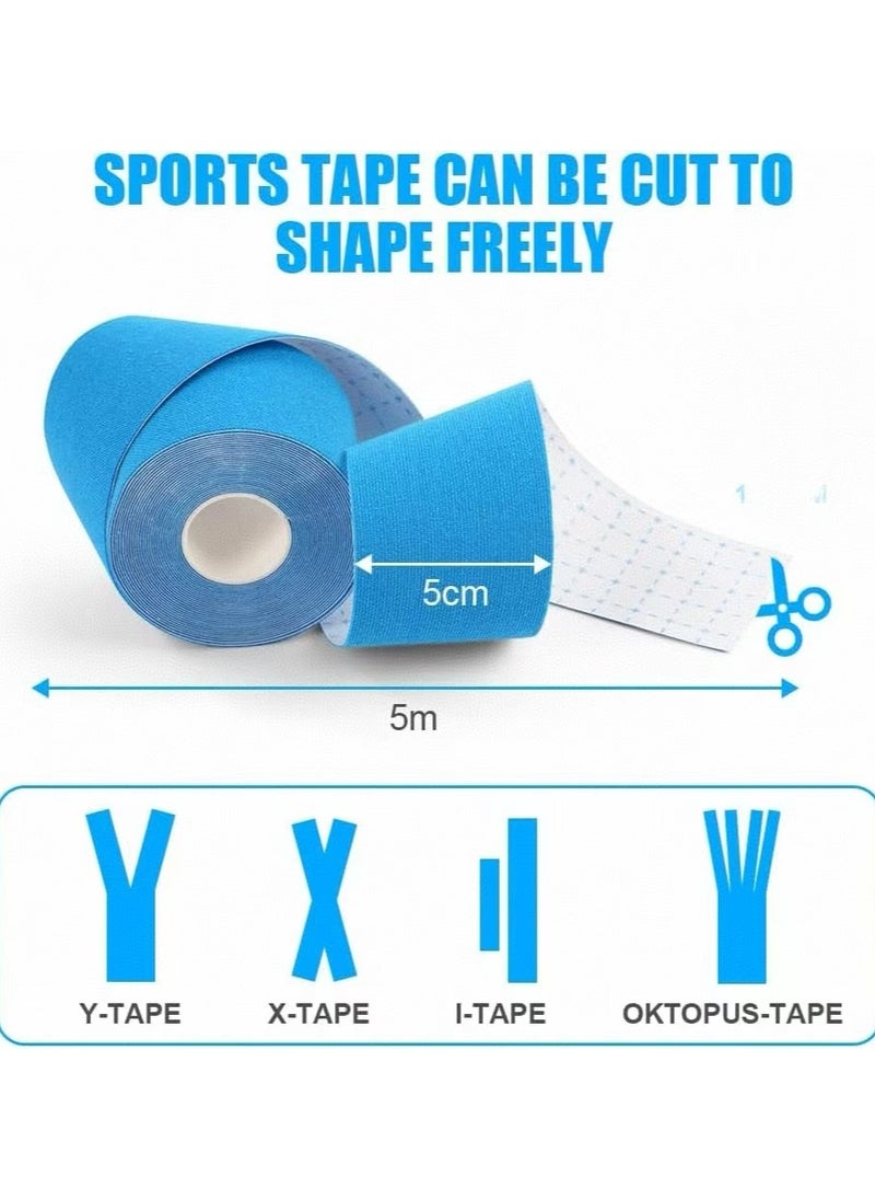 DELGREEN Kinesiotapes, 2 Rolls Kinesiology Tape, 5 m x 5 cm, Professional Physio Tape, Waterproof Sports Tapes, 5 m, Skin-Friendly Therapy Tape, Elastic Kinesio Tapes for Sports Everyday (Pink + Blue)  - Image 2