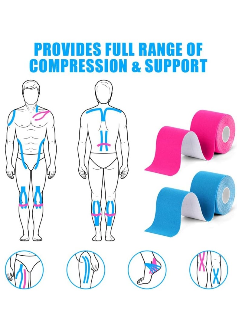 DELGREEN Kinesiotapes, 2 Rolls Kinesiology Tape, 5 m x 5 cm, Professional Physio Tape, Waterproof Sports Tapes, 5 m, Skin-Friendly Therapy Tape, Elastic Kinesio Tapes for Sports Everyday (Pink + Blue)  - Image 5