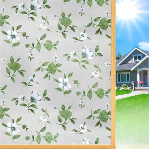 SUNBIRD Frosted Glass Window Film Decorative Non-Adhesive Bathroom Privacy Stained Glass Window Sticker for Home and Office, (12in x 2 ft, Jasmine White) - Image 1