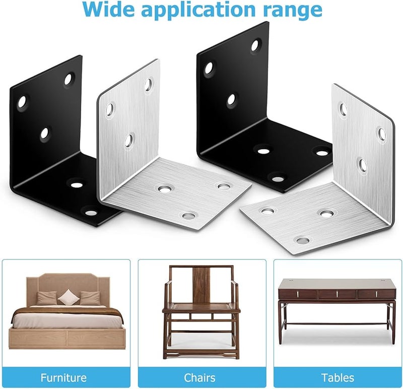 أقواس زوايا حديدية ثقيلة مقاومة للصدأ، حوامل زوايا سوداء وفضية، مجموعة للاستخدام الداخلي والخارجي - Image 5