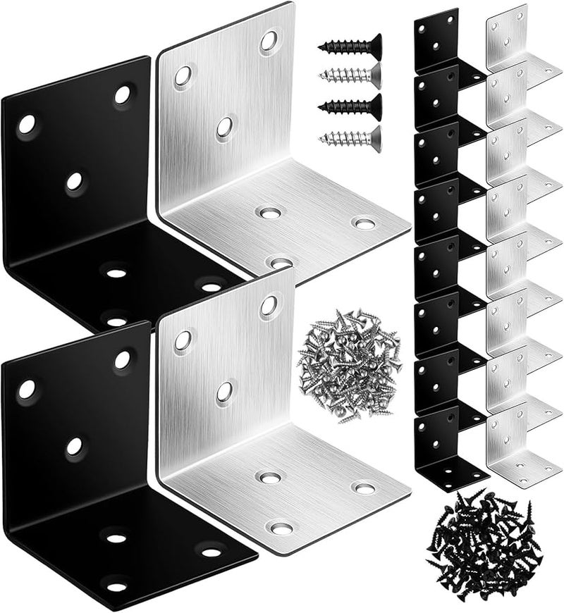 أقواس زوايا حديدية ثقيلة مقاومة للصدأ، حوامل زوايا سوداء وفضية، مجموعة للاستخدام الداخلي والخارجي - Image 2
